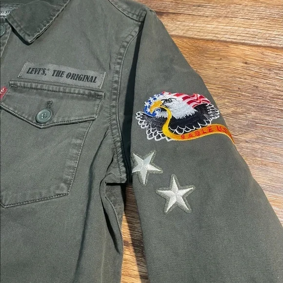 Levi’s Women's Army Olive Green‎ 4 Pocket Patched Shirt Jacket Small (LW7RC644) - Picture 4 of 8